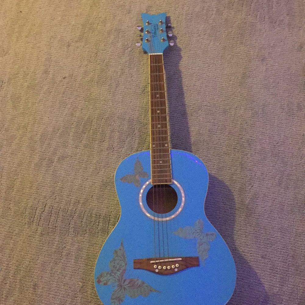 Blue Acoustic Guitar with butterfly details!